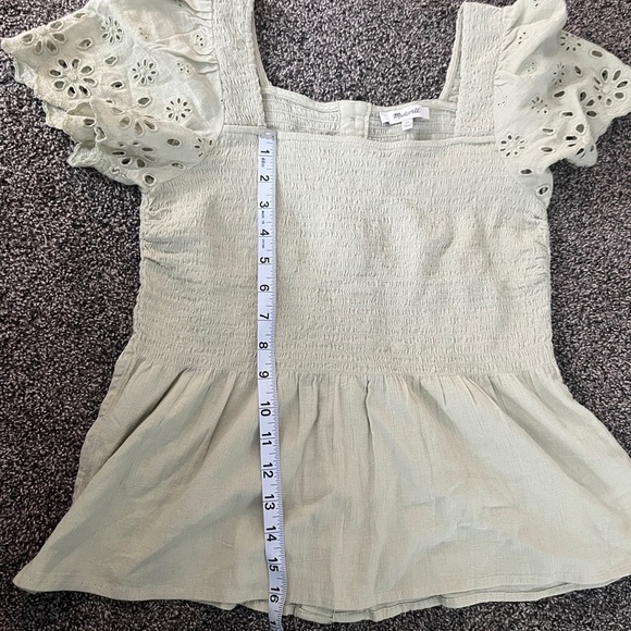 madewell eyelet sleeve lucie smocked peplum top sage seagrass green - Picture 4 of 6